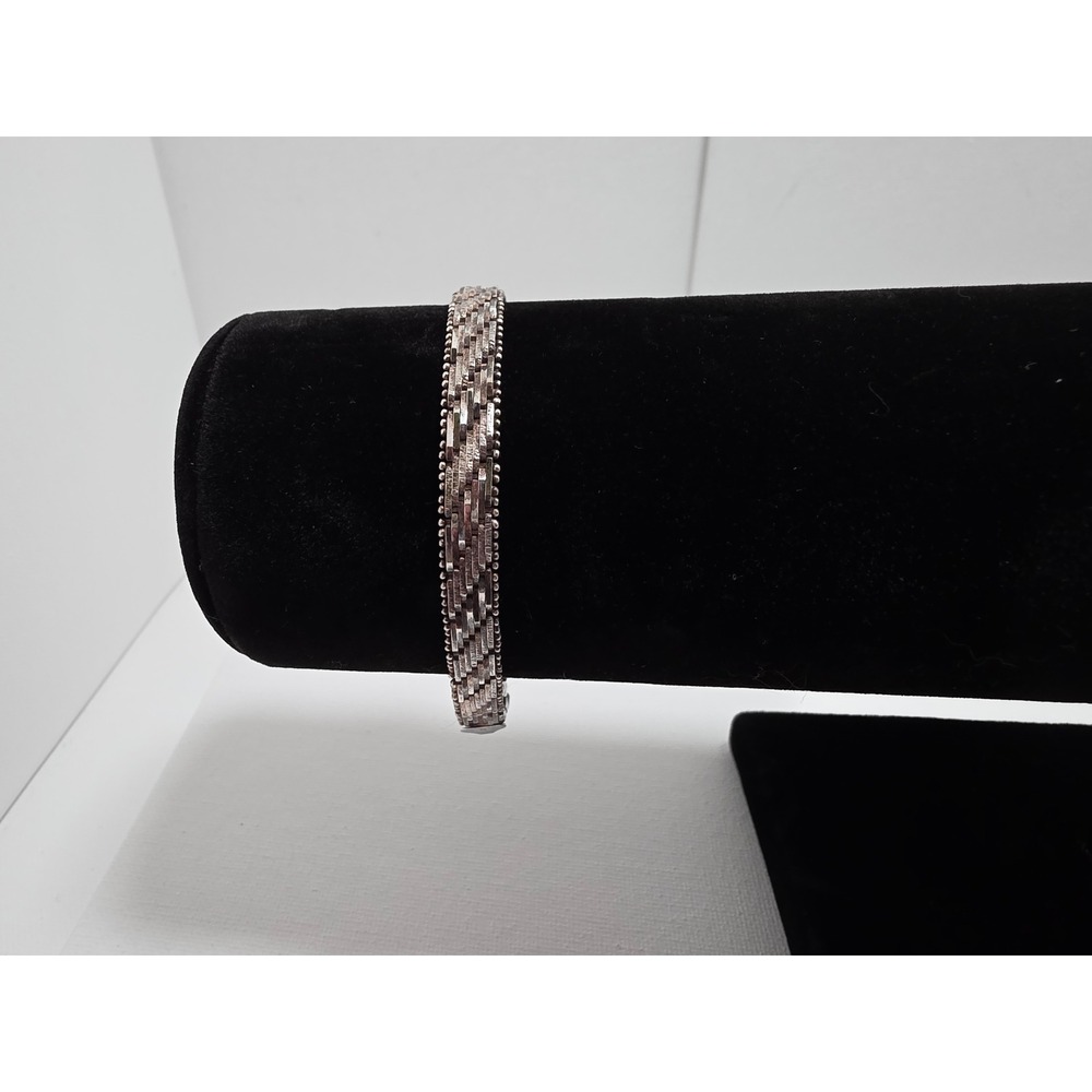 Vintage Italy 925 Sterling Silver Woven Brick Link Beaded Edge Bracelet 7 Inch